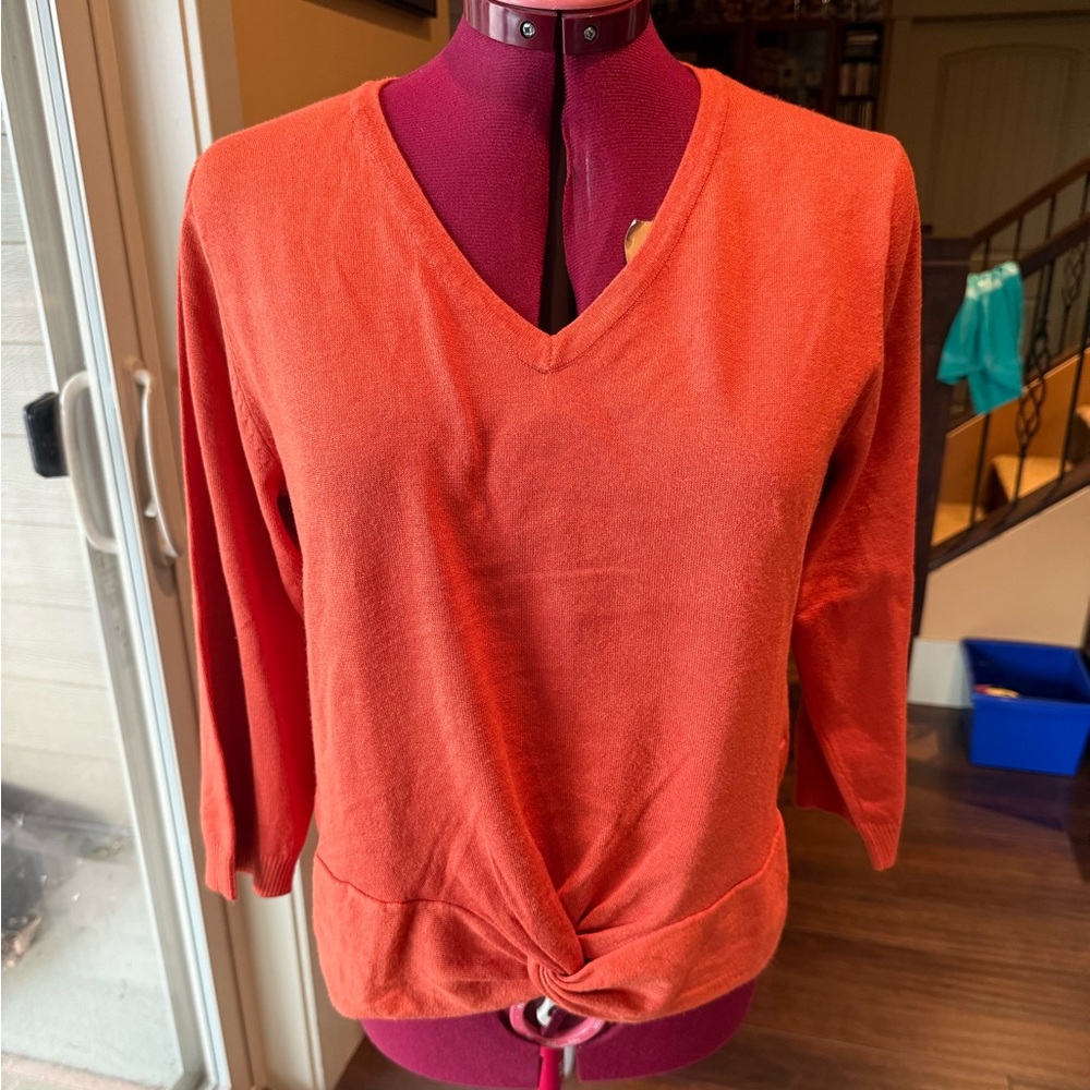 Orange Three Quarter Length Sleeve Sweater